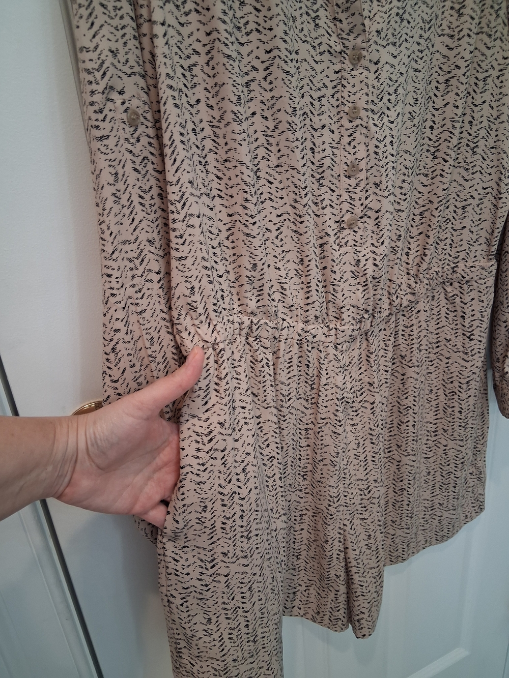 LOFT Taupe Printed Long-Sleeve Romper - Picture 3 of 5